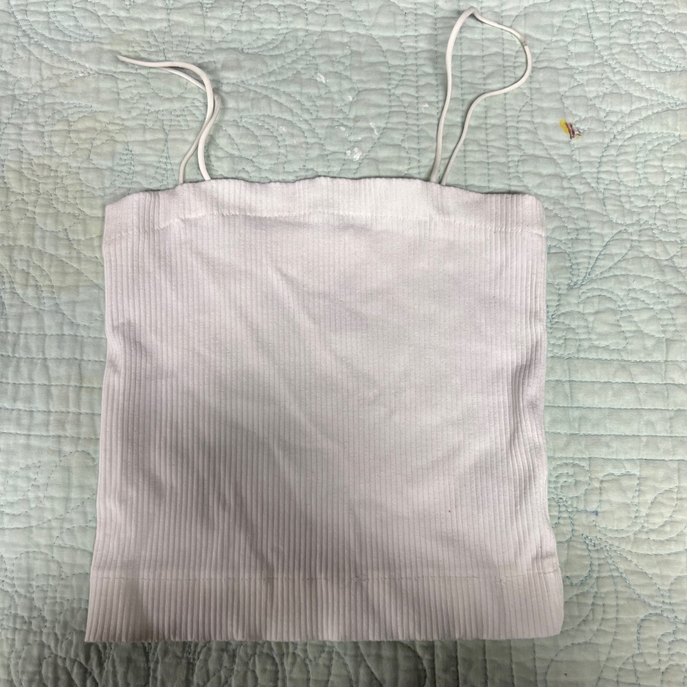 White Ribbed Tank Top with micro straps